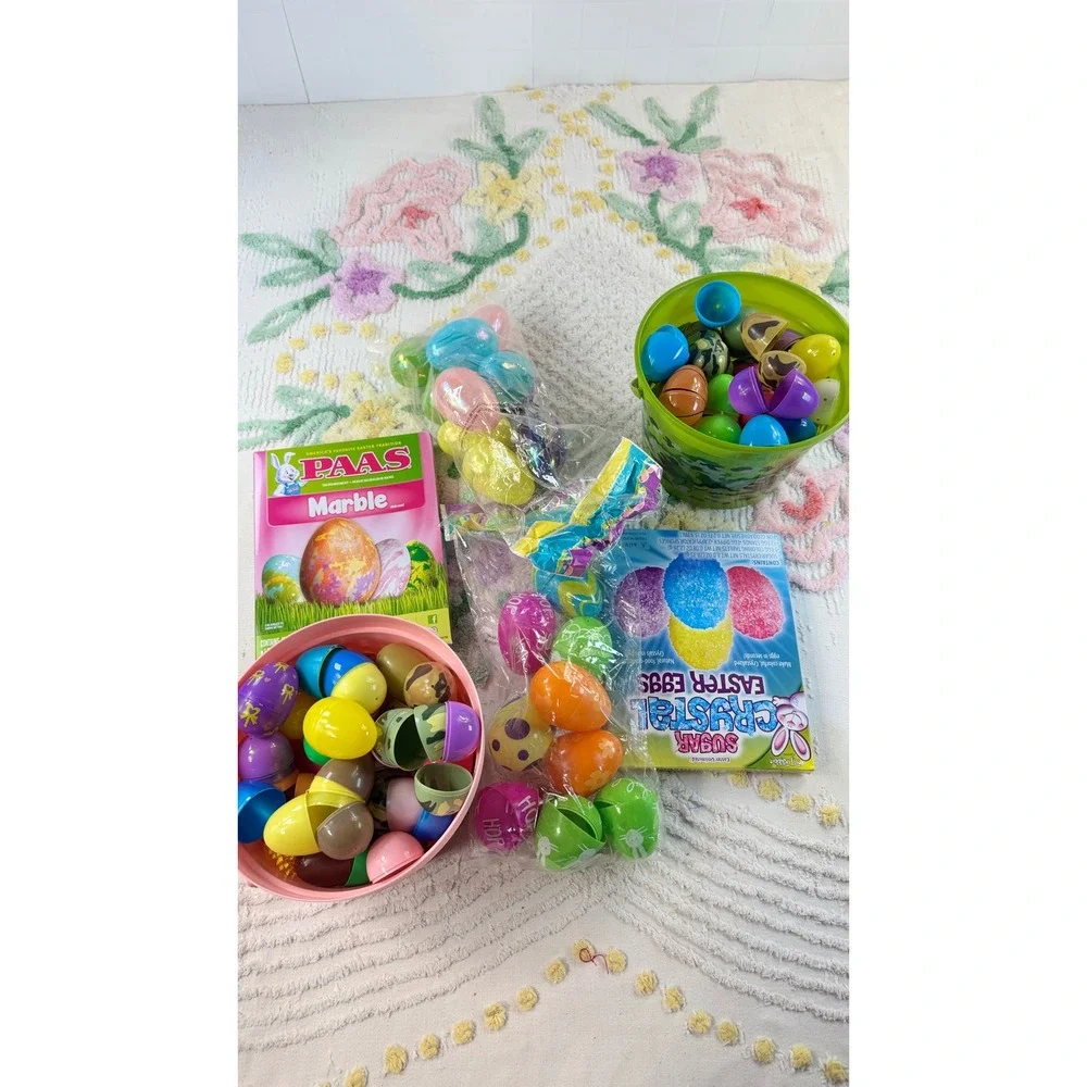 Easter Bundle PAAS Marble Kit Sugar Crystal Eggs Plastic Buckets Grass Lot